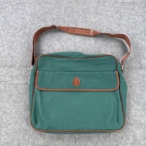 Ralph Lauren Messenger Shoulder Bag Green Canvas Leather Trim Crossbody Logo